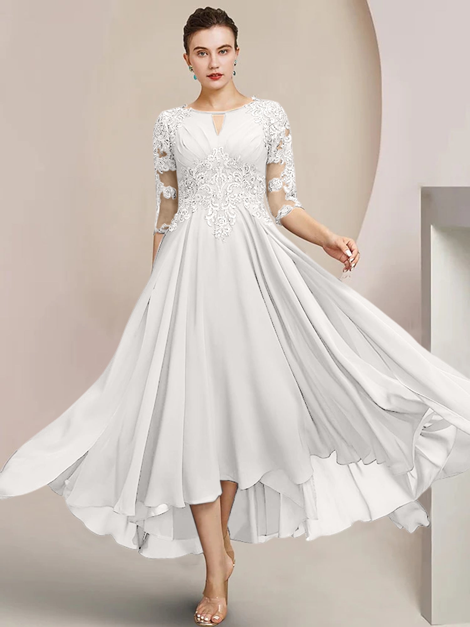 Scoop Neck Tea-Length A-Line Princess Gowns for the Mother of the Bride
