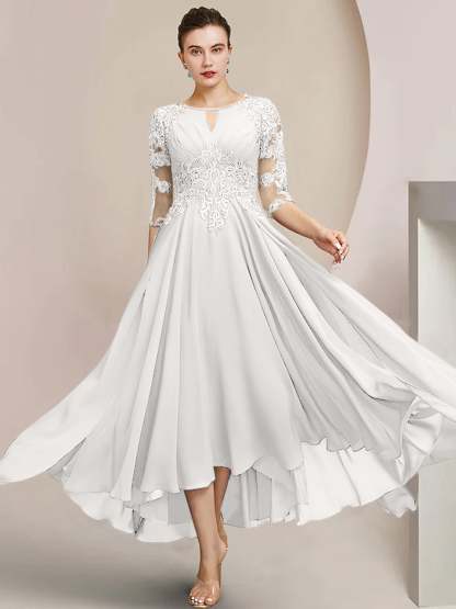 Scoop Neck Tea-Length A-Line Princess Gowns for the Mother of the Bride
