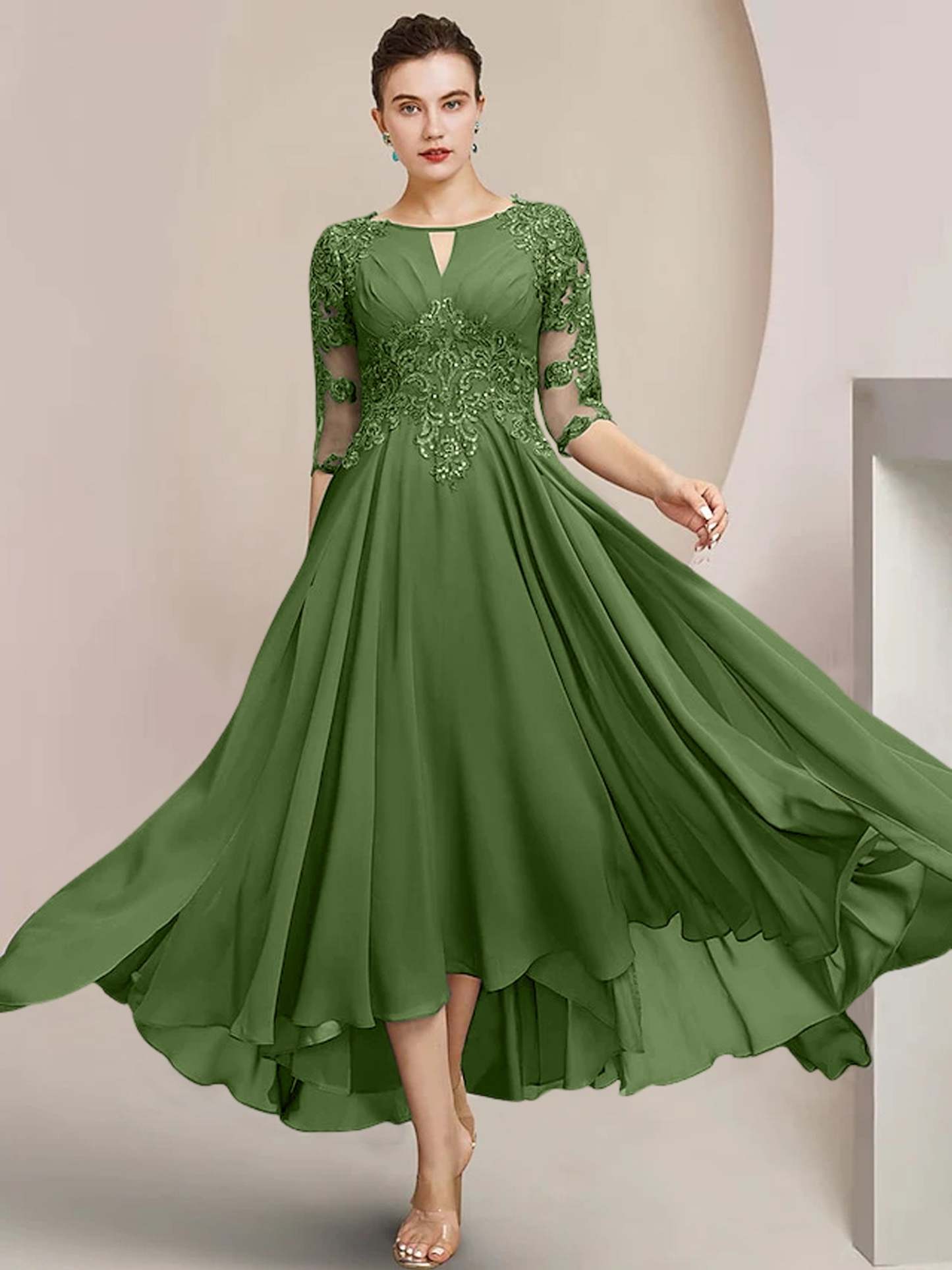 Scoop Neck Tea-Length A-Line Princess Gowns for the Mother of the Bride