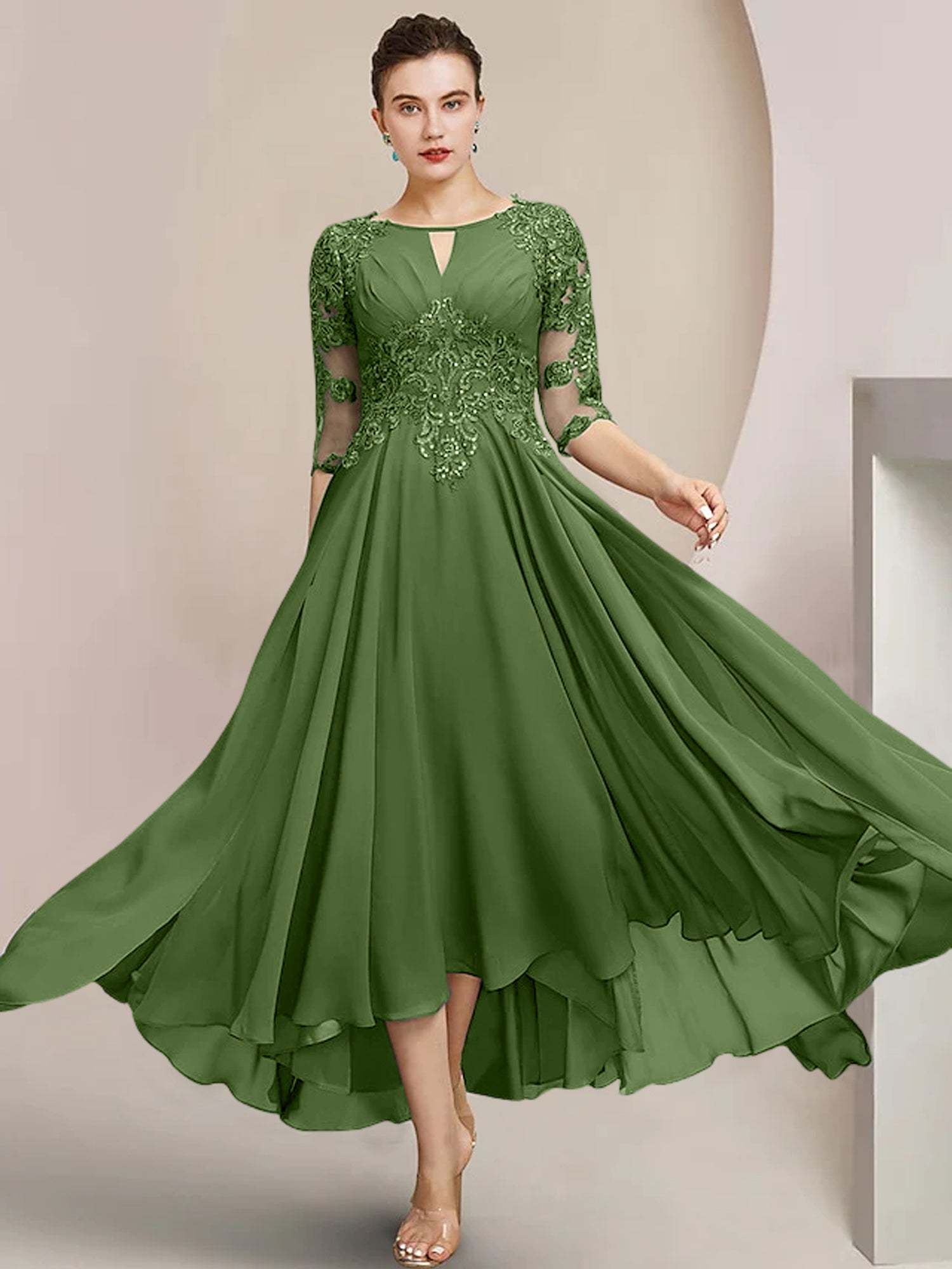 Scoop Neck Tea-Length A-Line Princess Gowns for the Mother of the Bride