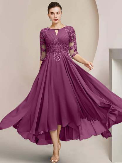 Scoop Neck Tea-Length A-Line Princess Gowns for the Mother of the Bride