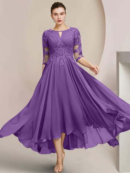 Scoop Neck Tea-Length A-Line Princess Gowns for the Mother of the Bride