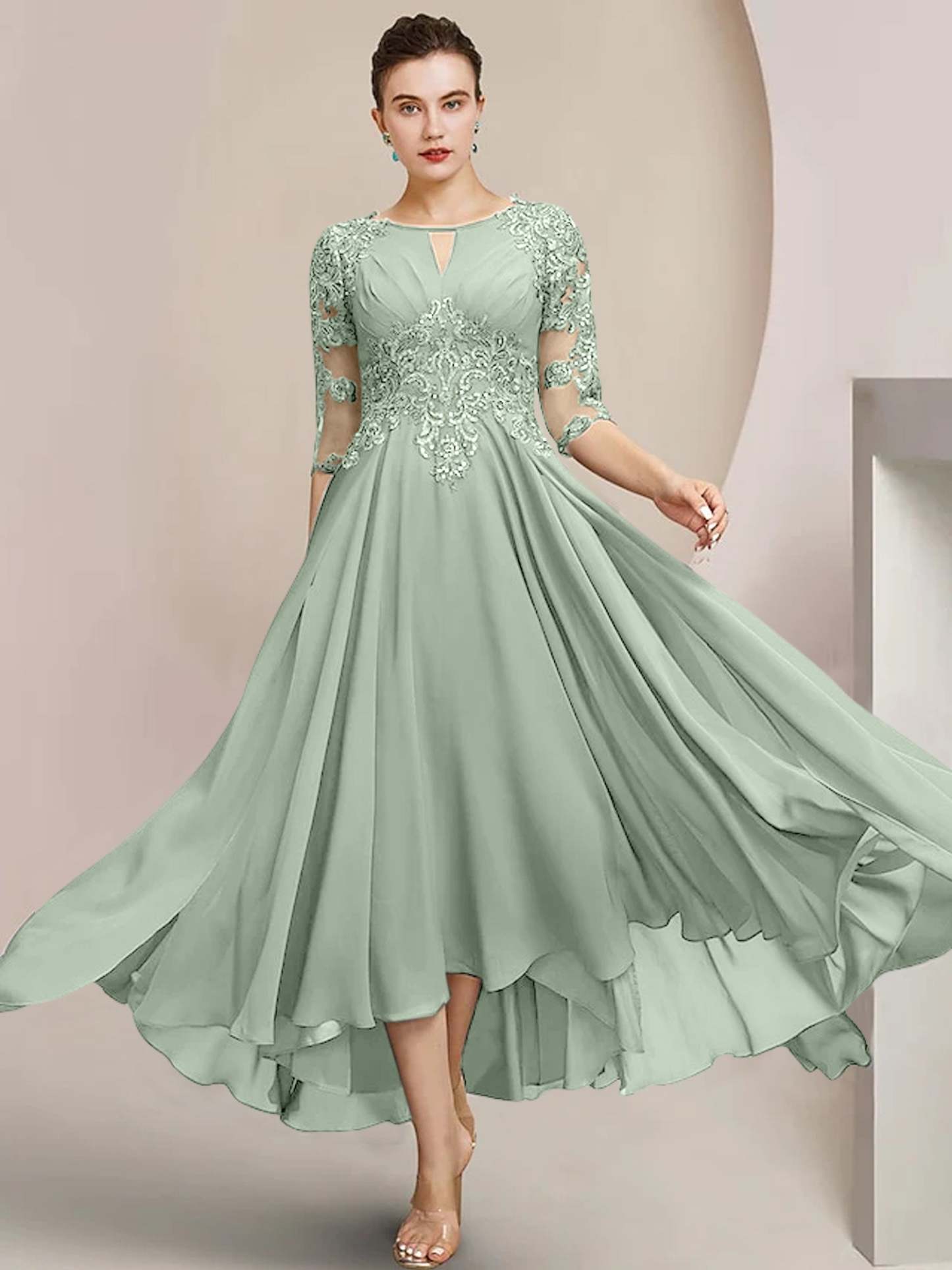 Scoop Neck Tea-Length A-Line Princess Gowns for the Mother of the Bride