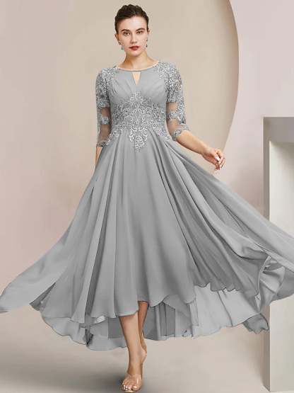Scoop Neck Tea-Length A-Line Princess Gowns for the Mother of the Bride