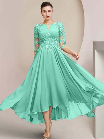 Scoop Neck Tea-Length A-Line Princess Gowns for the Mother of the Bride