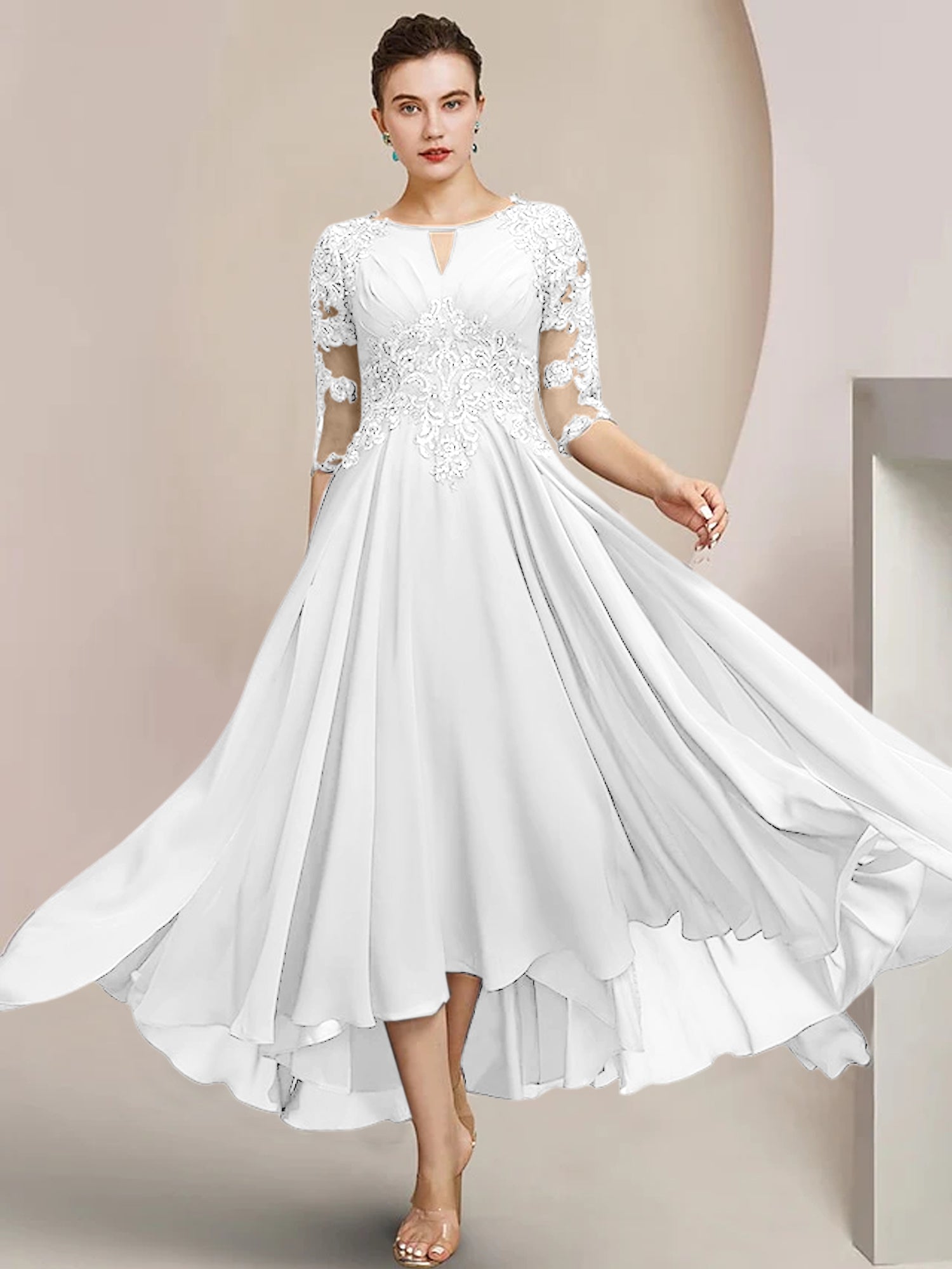 Scoop Neck Tea-Length A-Line Princess Gowns for the Mother of the Bride