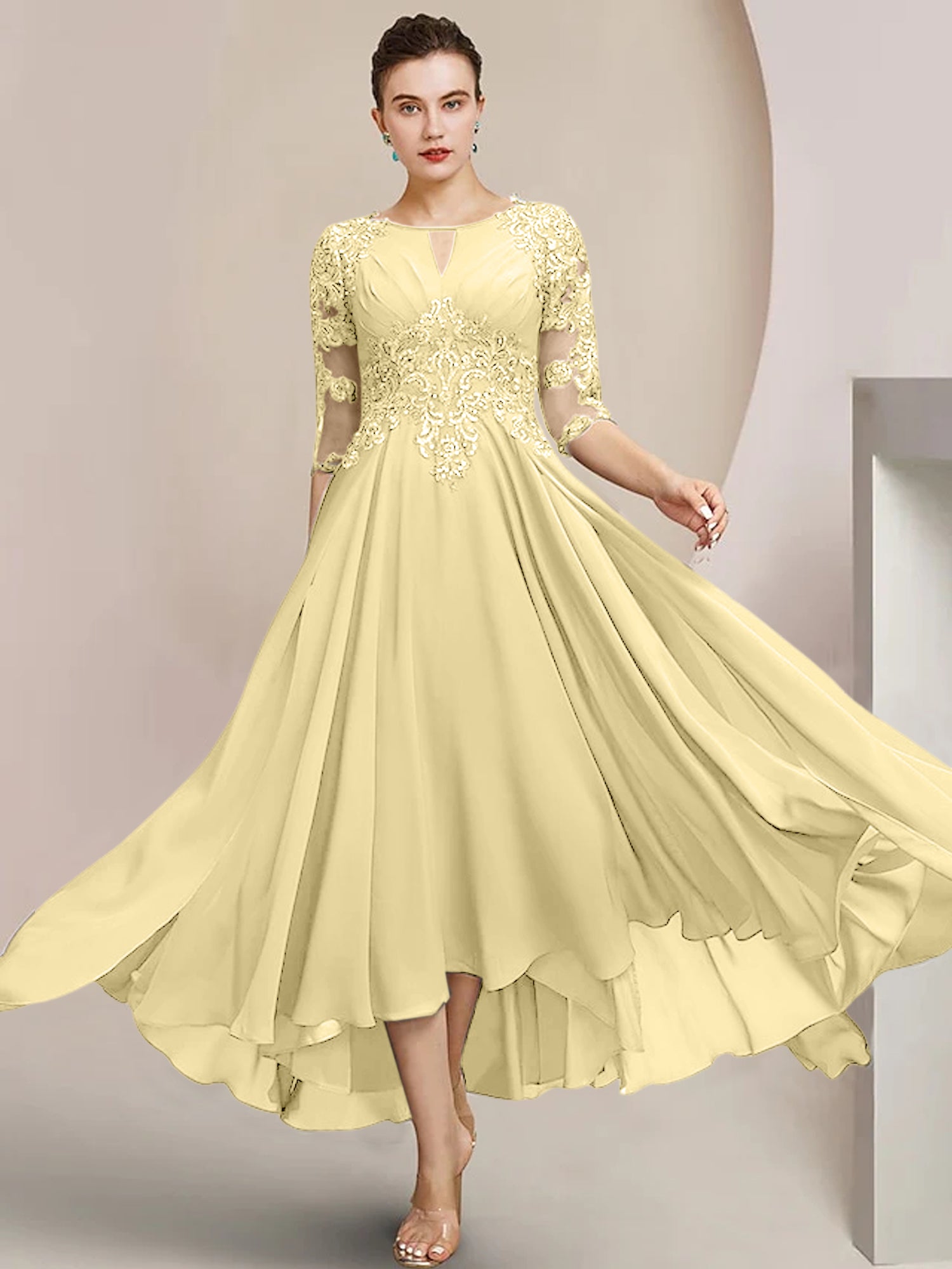 Scoop Neck Tea-Length A-Line Princess Gowns for the Mother of the Bride