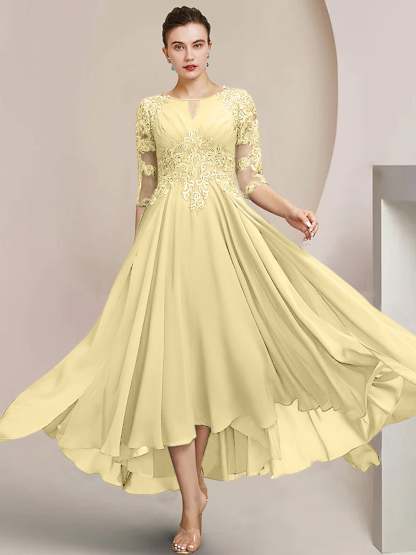 Scoop Neck Tea-Length A-Line Princess Gowns for the Mother of the Bride