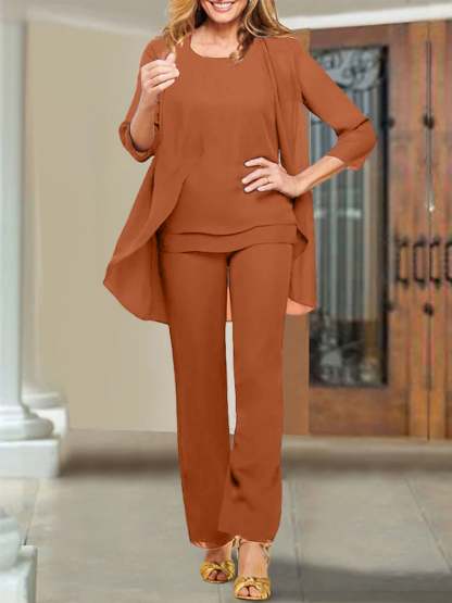 Mother of the Bride Scoop Neck Chiffon Pantsuits