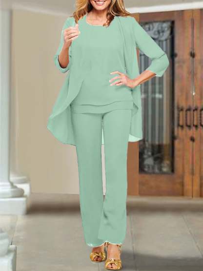 Mother of the Bride Scoop Neck Chiffon Pantsuits