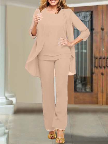 Mother of the Bride Scoop Neck Chiffon Pantsuits