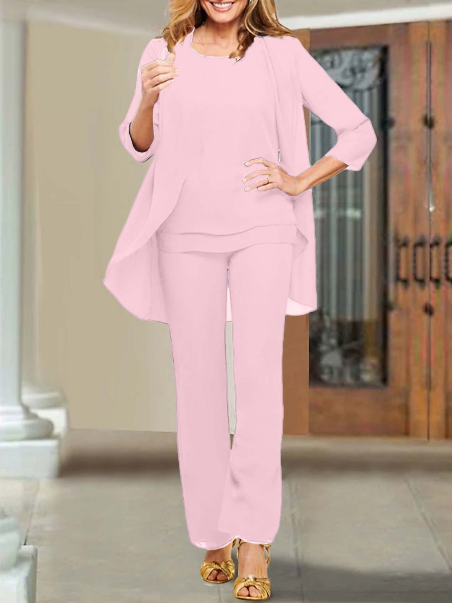 Mother of the Bride Scoop Neck Chiffon Pantsuits