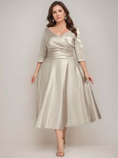 V-Neck A-Line Princess Tea-Length Dresses for the Mother of the Bride