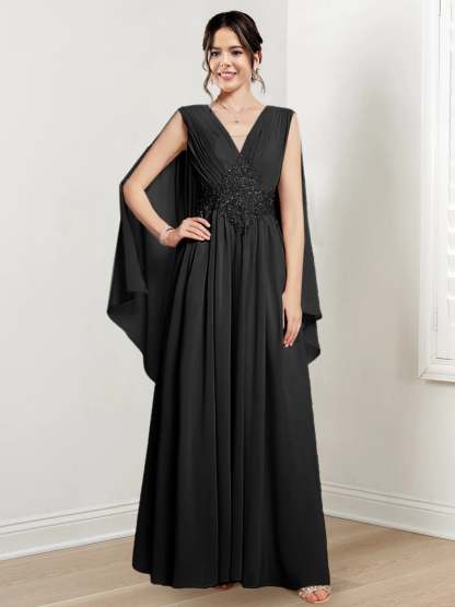 V-Neck A-Line Princess Floor-Length Dresses for the Mother of the Bride