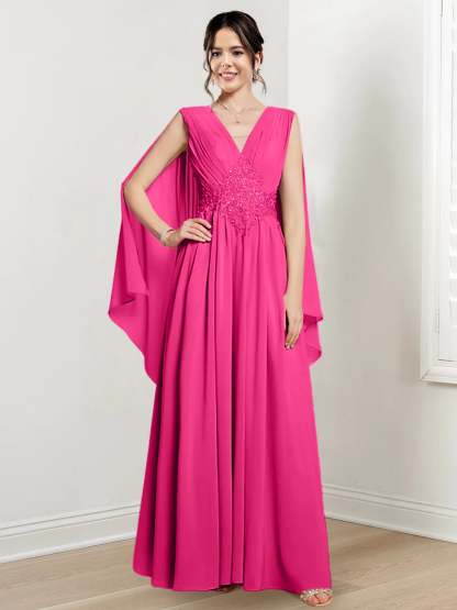 V-Neck A-Line Princess Floor-Length Dresses for the Mother of the Bride