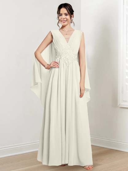 V-Neck A-Line Princess Floor-Length Dresses for the Mother of the Bride