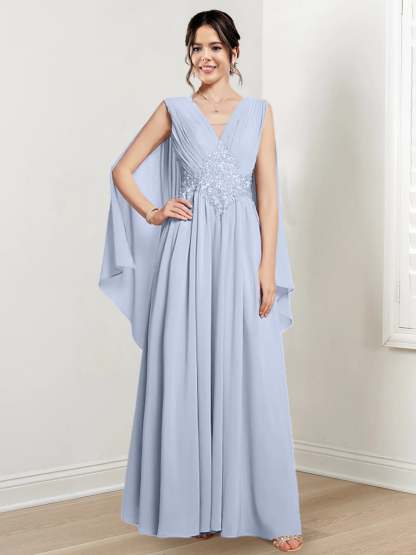 V-Neck A-Line Princess Floor-Length Dresses for the Mother of the Bride