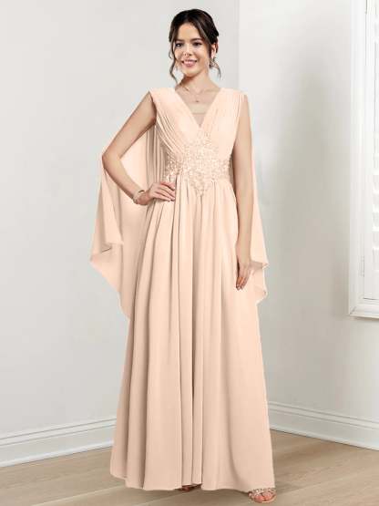V-Neck A-Line Princess Floor-Length Dresses for the Mother of the Bride