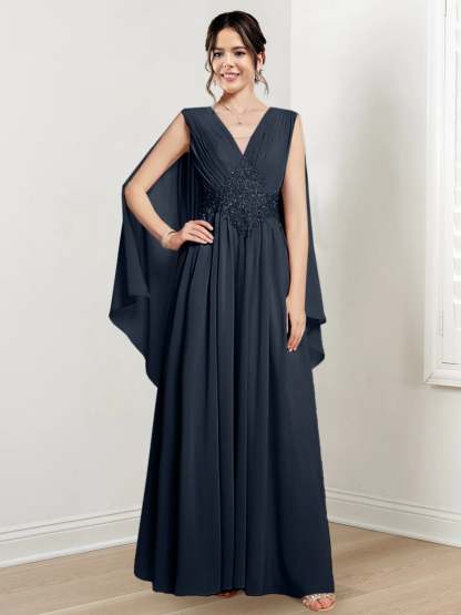 V-Neck A-Line Princess Floor-Length Dresses for the Mother of the Bride