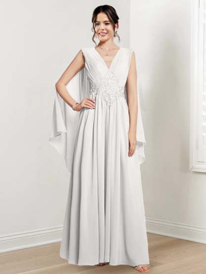 V-Neck A-Line Princess Floor-Length Dresses for the Mother of the Bride