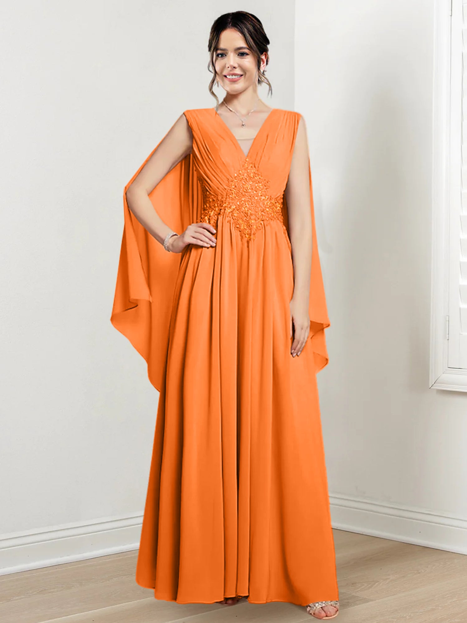 V-Neck A-Line Princess Floor-Length Dresses for the Mother of the Bride