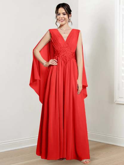 V-Neck A-Line Princess Floor-Length Dresses for the Mother of the Bride