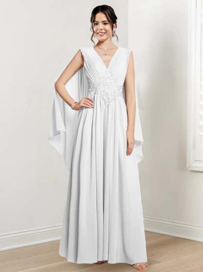 V-Neck A-Line Princess Floor-Length Dresses for the Mother of the Bride
