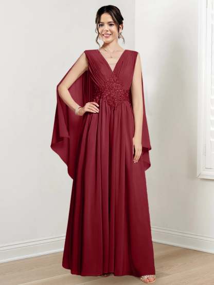 V-Neck A-Line Princess Floor-Length Dresses for the Mother of the Bride