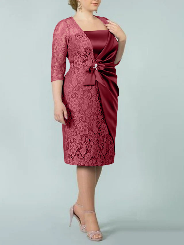Square Neck Tea-Length Mother of the Bride Sheath/Column Dresses