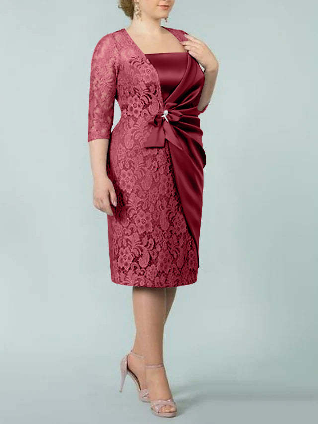 Square Neck Tea-Length Mother of the Bride Sheath/Column Dresses