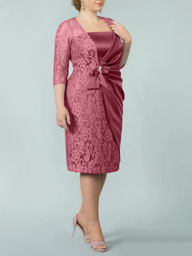 Square Neck Tea-Length Mother of the Bride Sheath/Column Dresses