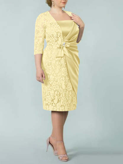 Square Neck Tea-Length Mother of the Bride Sheath/Column Dresses