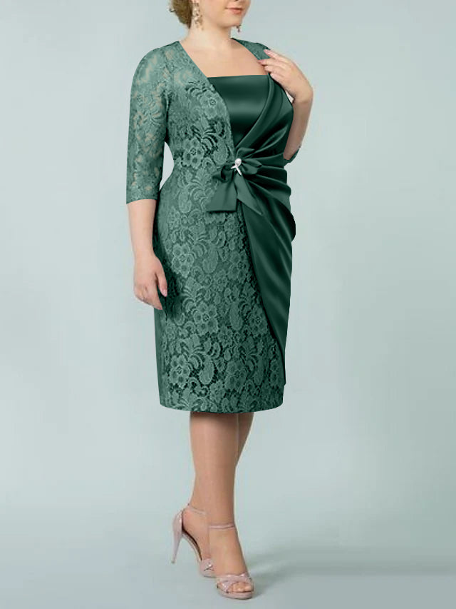 Square Neck Tea-Length Mother of the Bride Sheath/Column Dresses