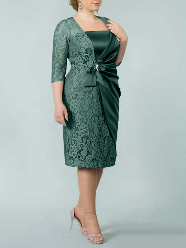 Square Neck Tea-Length Mother of the Bride Sheath/Column Dresses