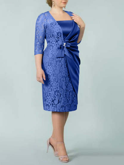 Square Neck Tea-Length Mother of the Bride Sheath/Column Dresses