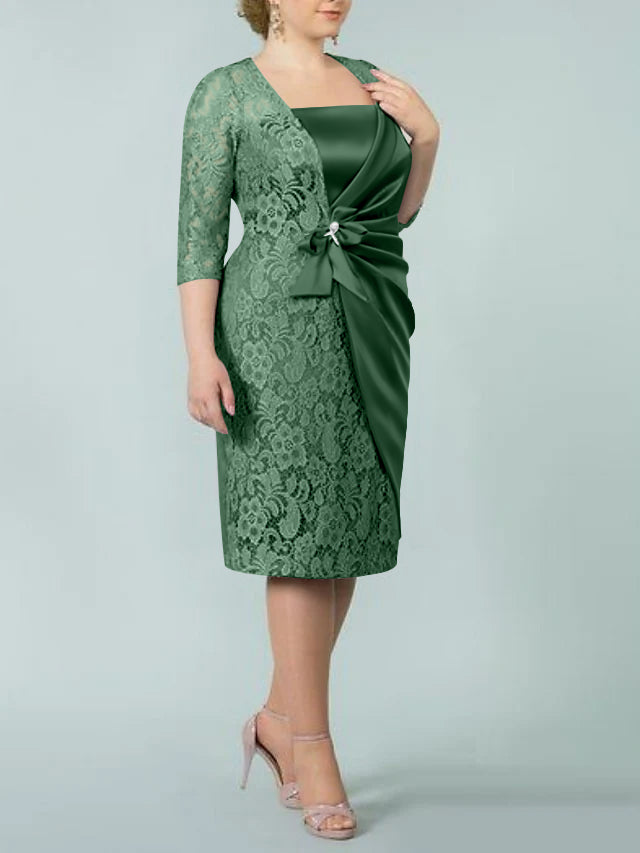 Square Neck Tea-Length Mother of the Bride Sheath/Column Dresses