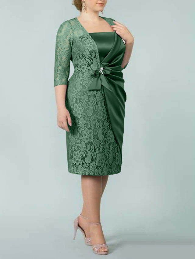 Square Neck Tea-Length Mother of the Bride Sheath/Column Dresses