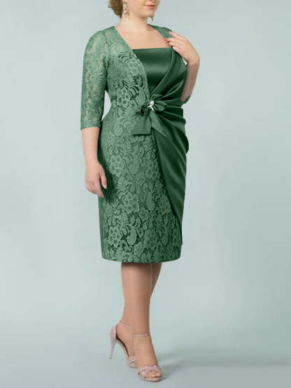 Square Neck Tea-Length Mother of the Bride Sheath/Column Dresses