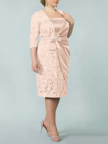 Square Neck Tea-Length Mother of the Bride Sheath/Column Dresses