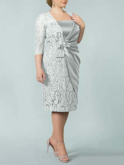 Square Neck Tea-Length Mother of the Bride Sheath/Column Dresses