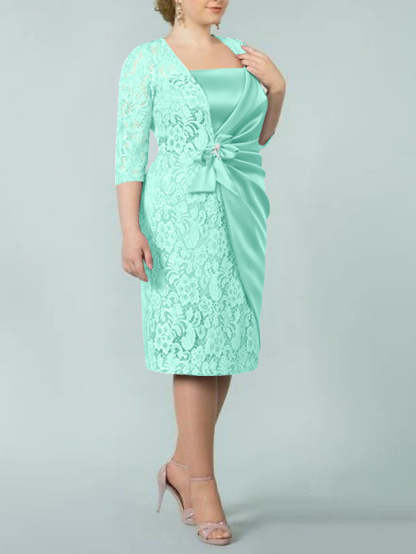 Square Neck Tea-Length Mother of the Bride Sheath/Column Dresses