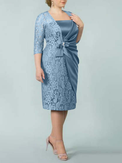 Square Neck Tea-Length Mother of the Bride Sheath/Column Dresses