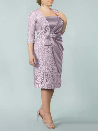 Square Neck Tea-Length Mother of the Bride Sheath/Column Dresses