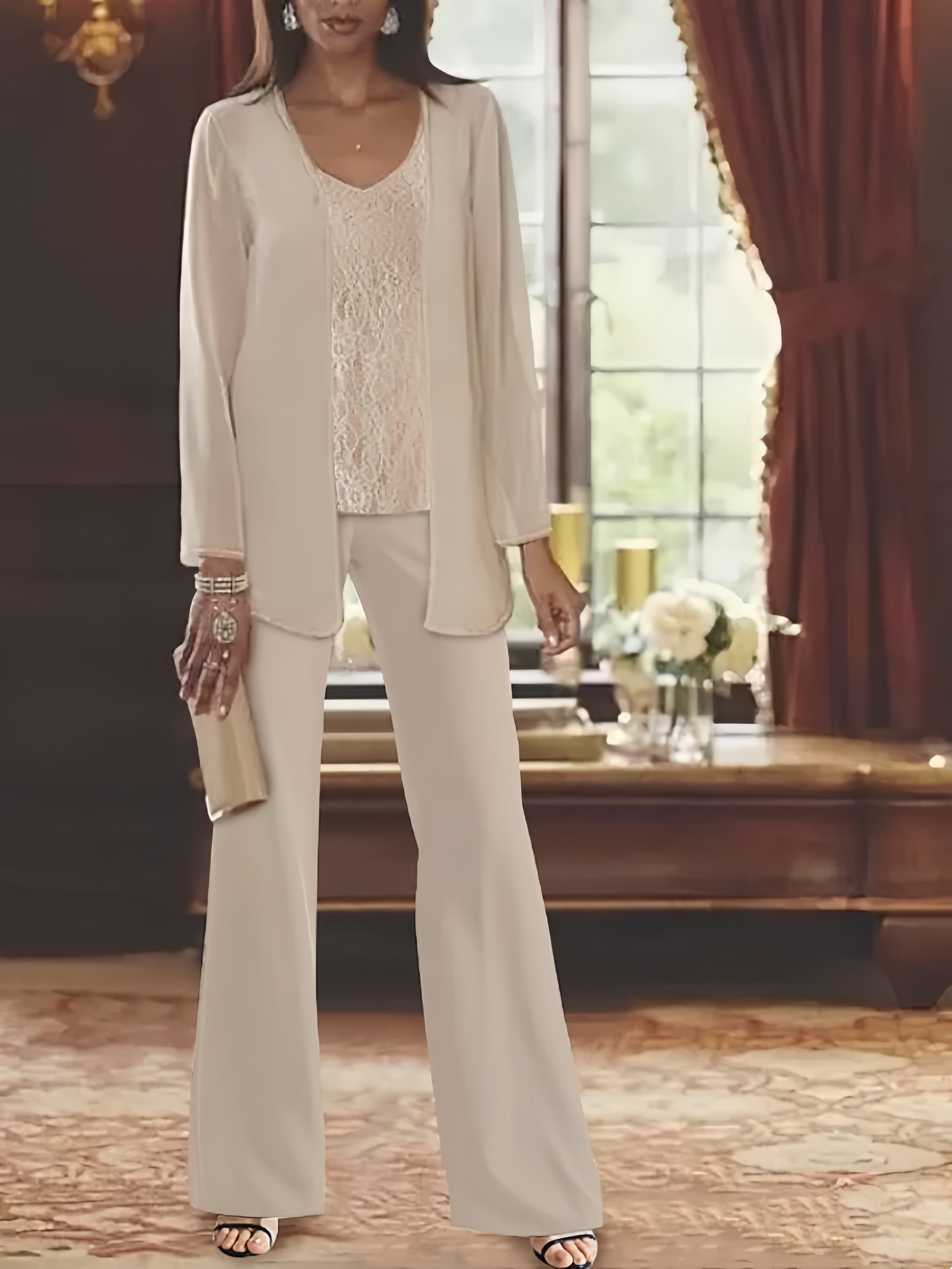 Mother of the Bride Jacket and Pantsuits in Chiffon