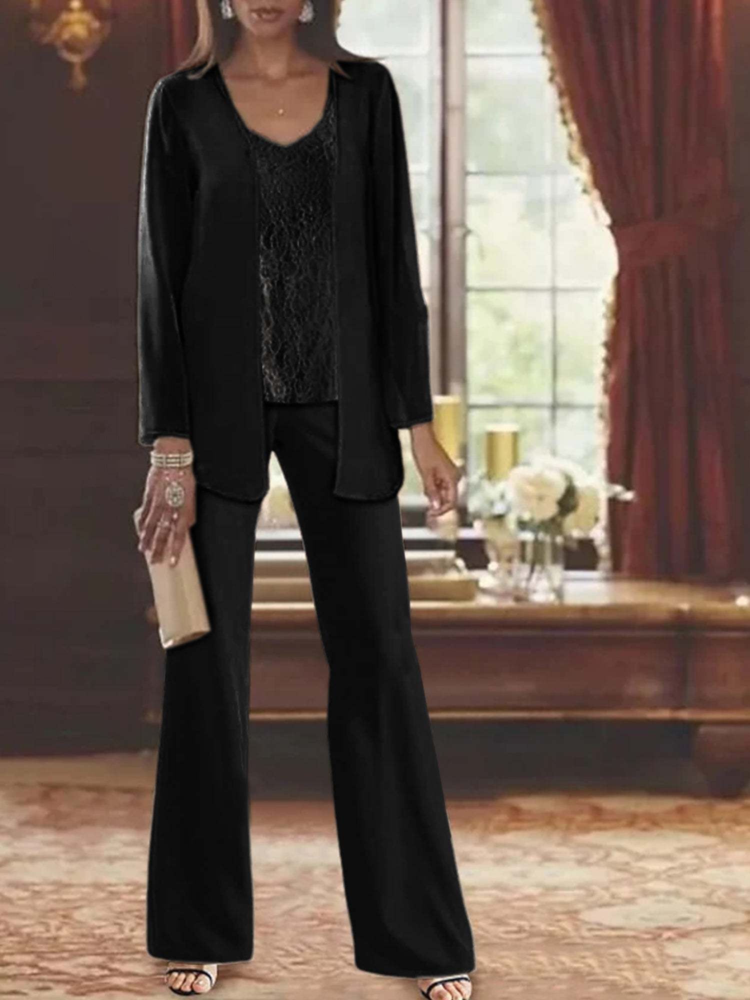 Elegant Mother of the Bride Pantsuits in Chiffon with Jacket