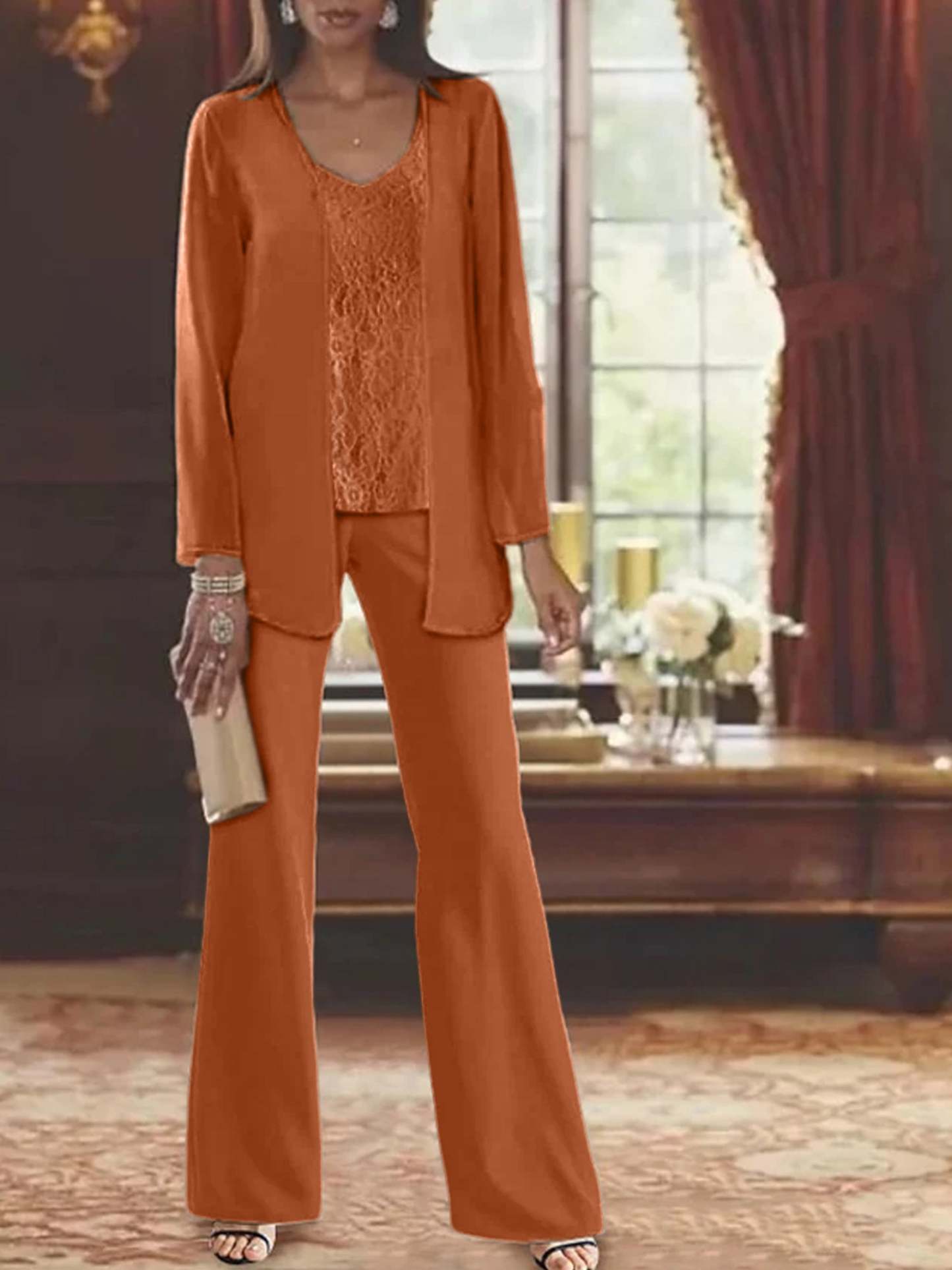 Elegant Mother of the Bride Pantsuits in Chiffon with Jacket