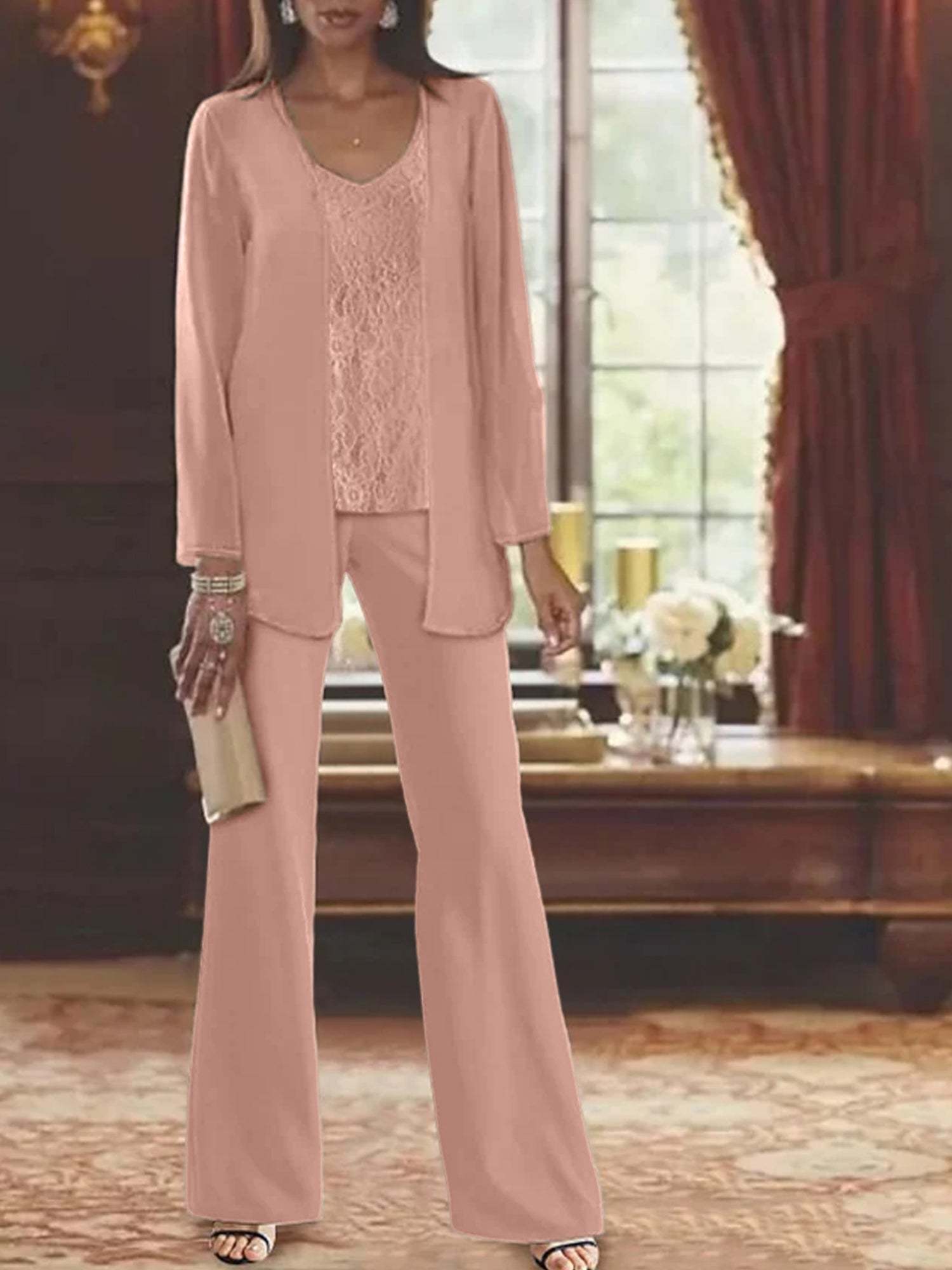Elegant Mother of the Bride Pantsuits in Chiffon with Jacket
