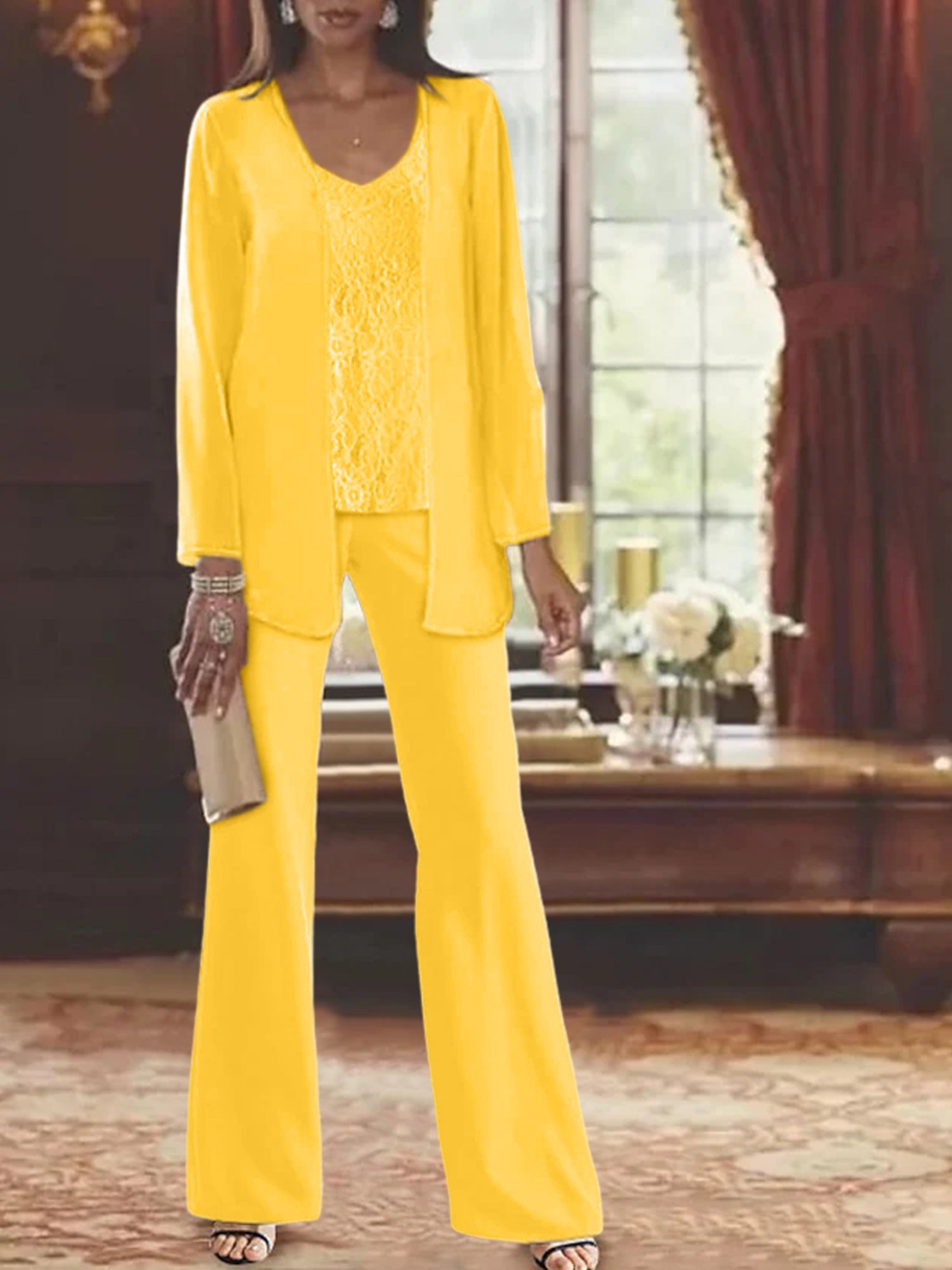 Elegant Mother of the Bride Pantsuits in Chiffon with Jacket