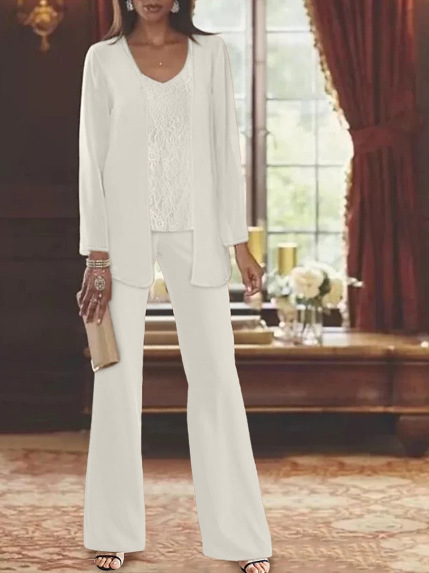 Elegant Mother of the Bride Pantsuits in Chiffon with Jacket