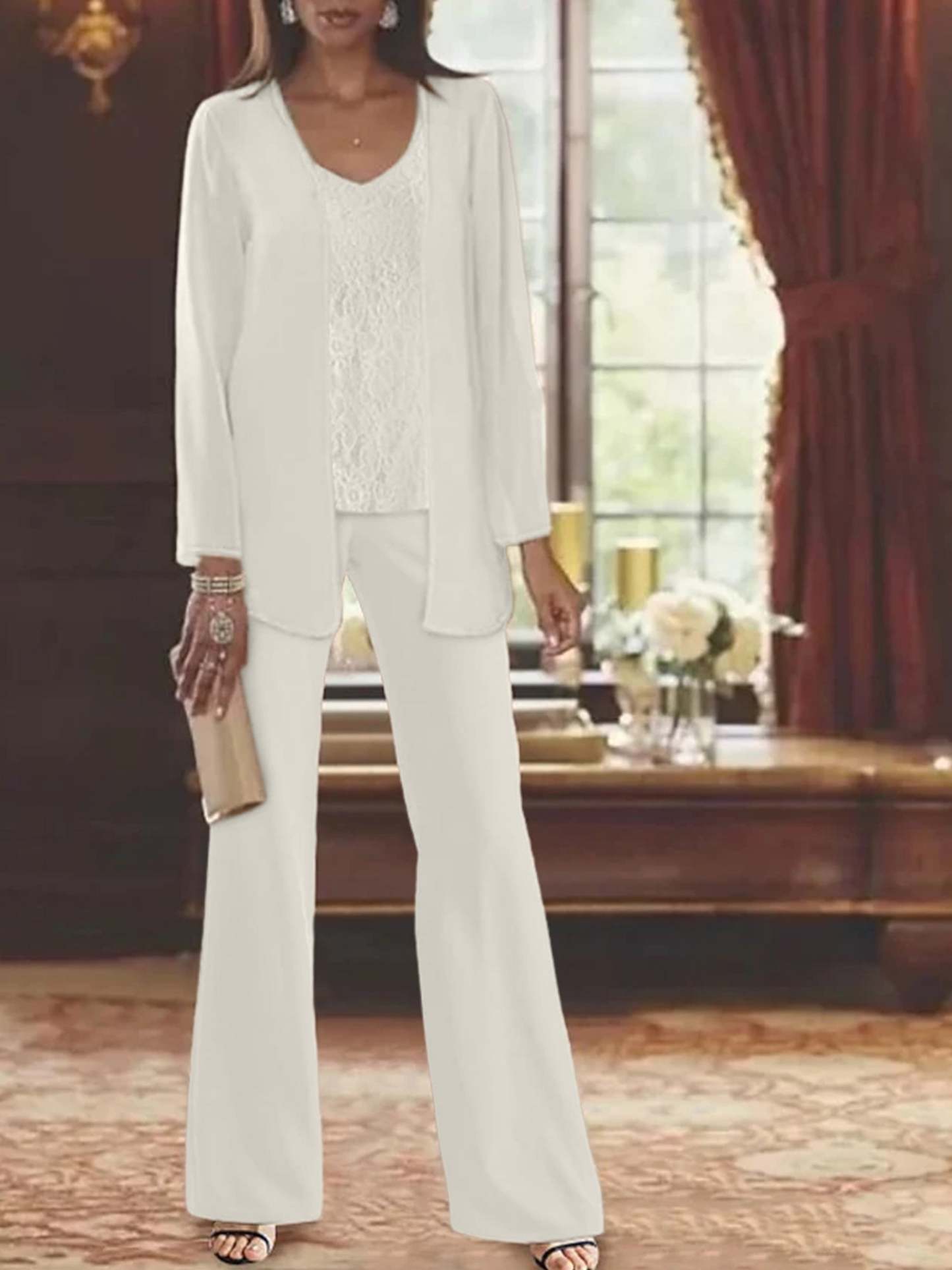 Elegant Mother of the Bride Pantsuits in Chiffon with Jacket